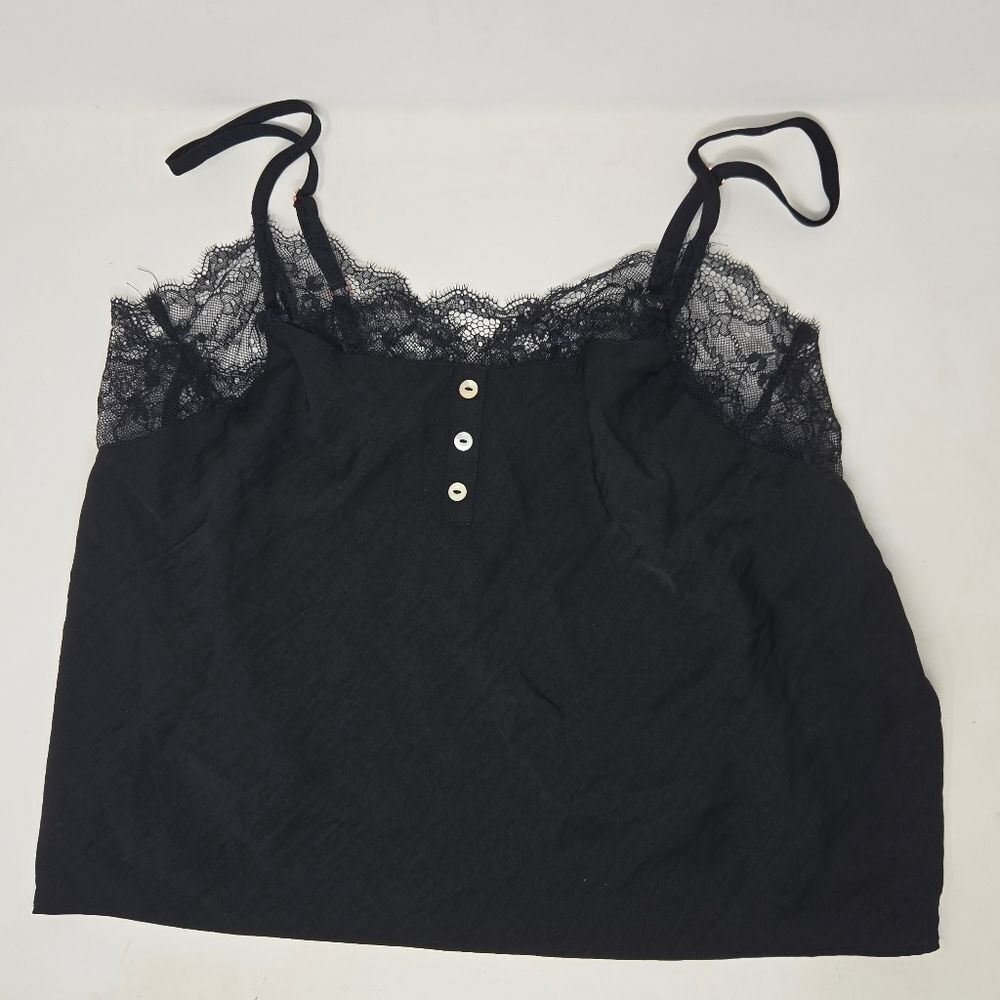 MIDNIGHT BAKERY Buttery Soft Satin Cami-Top Lace Black L‎ NWT